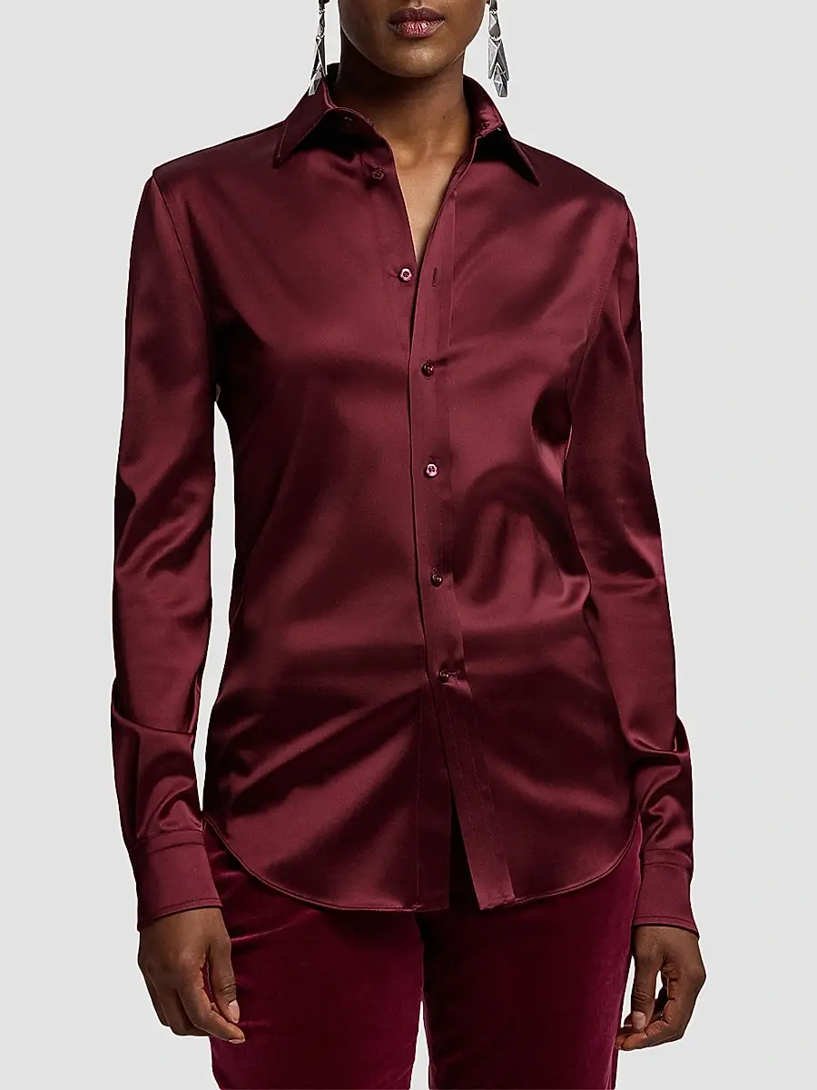 Ralph Lauren Collection Women's Cameron II Satin Straight-Fit Shirt | Thumbnail 4 Ralph Lauren Collection Women's Cameron II Satin Straight-Fit Shirt | Thumbnail 4