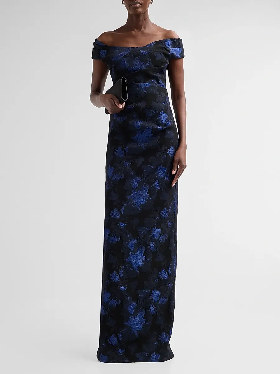 Teri Jon by Rickie Freeman Women's Floral Jacqaurd Off-the-Shoulder Gown | Thumbnail 2