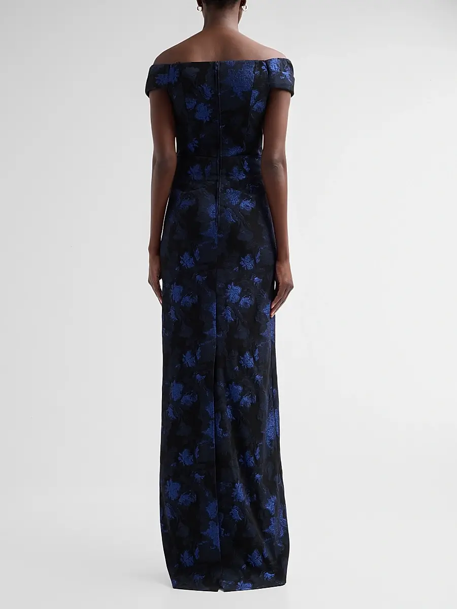Teri Jon by Rickie Freeman Women's Floral Jacqaurd Off-the-Shoulder Gown | Thumbnail 3