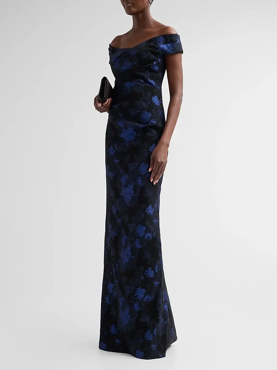 Teri Jon by Rickie Freeman Women's Floral Jacqaurd Off-the-Shoulder Gown | Thumbnail 4