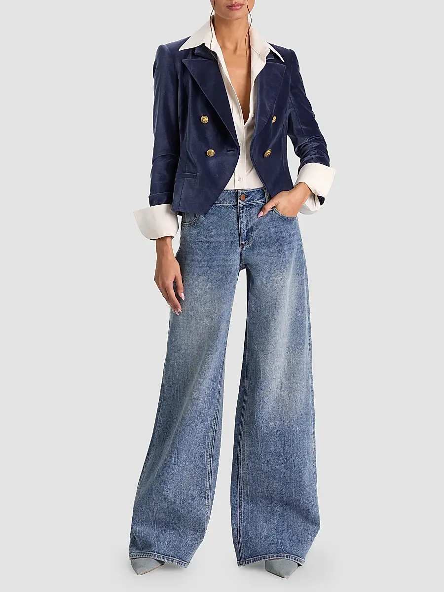 Alice + Olivia Women's Sable Double-Breasted Velvet Crop Blazer | Thumbnail 2 Alice + Olivia Women's Sable Double-Breasted Velvet Crop Blazer | Thumbnail 2