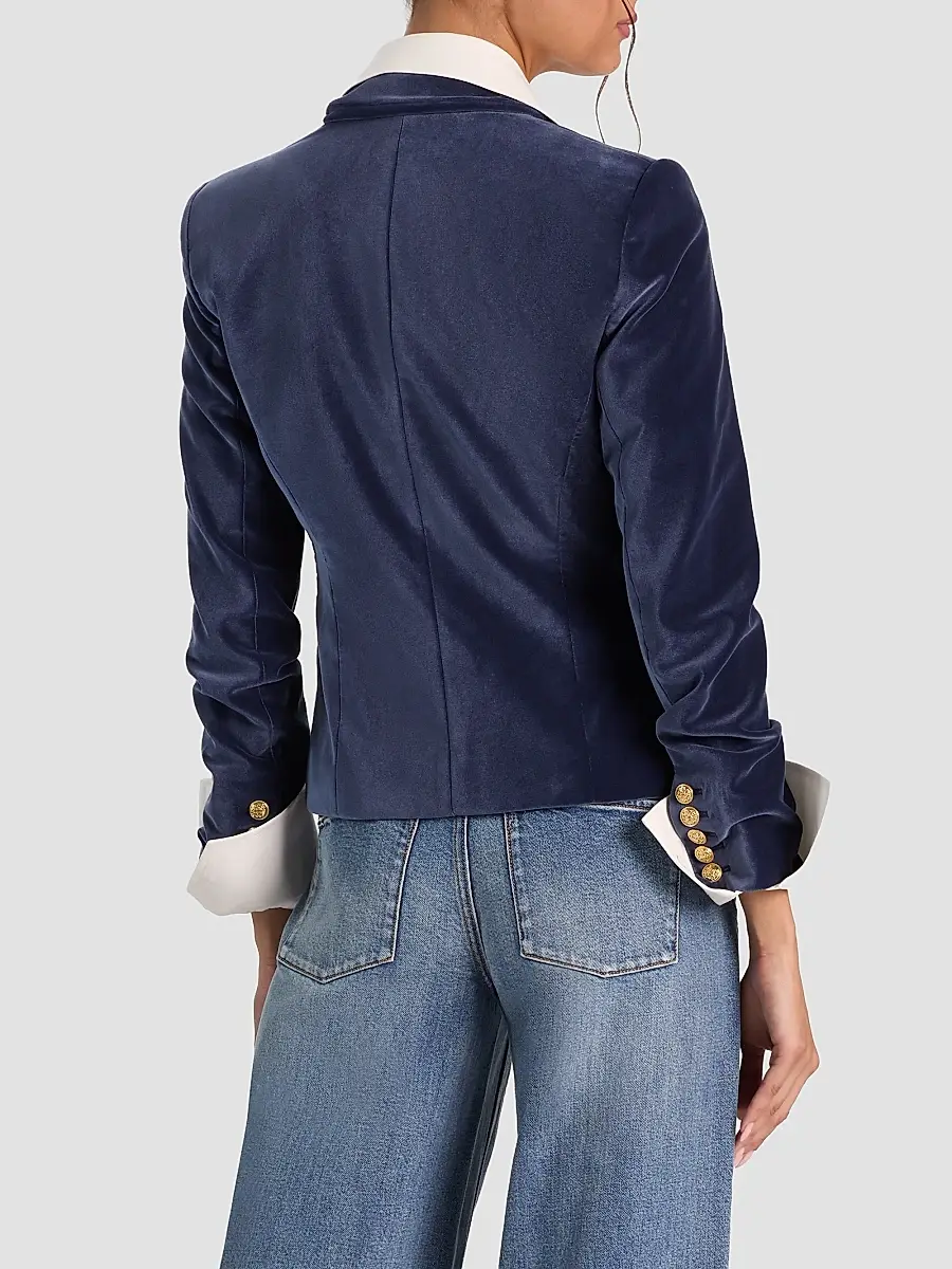 Alice + Olivia Women's Sable Double-Breasted Velvet Crop Blazer | Thumbnail 3 Alice + Olivia Women's Sable Double-Breasted Velvet Crop Blazer | Thumbnail 3