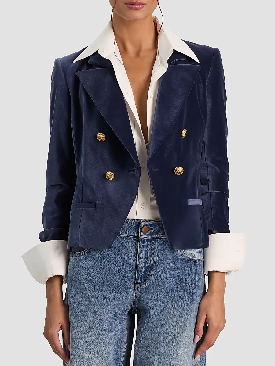Alice + Olivia Women's Sable Double-Breasted Velvet Crop Blazer | Thumbnail 4 Alice + Olivia Women's Sable Double-Breasted Velvet Crop Blazer | Thumbnail 4