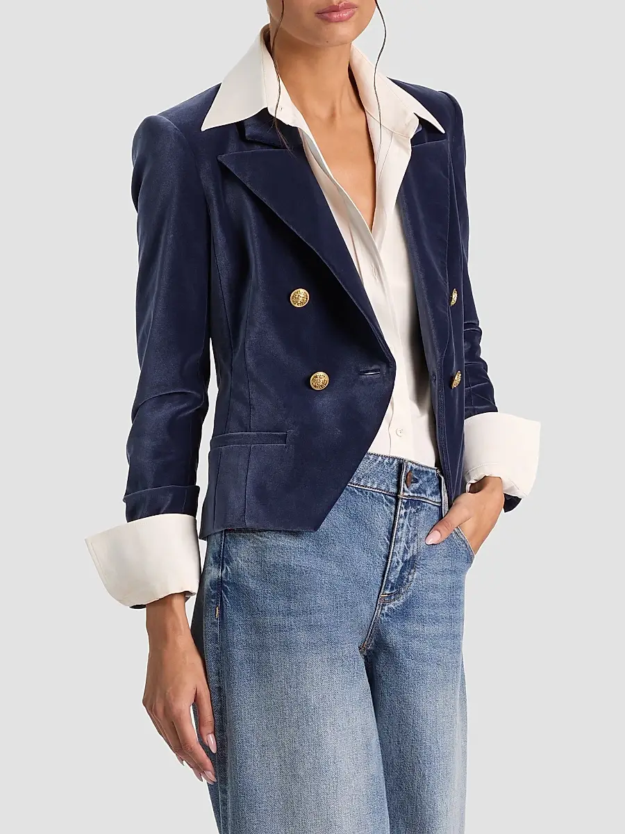 Alice + Olivia Women's Sable Double-Breasted Velvet Crop Blazer | Thumbnail 6 Alice + Olivia Women's Sable Double-Breasted Velvet Crop Blazer | Thumbnail 6