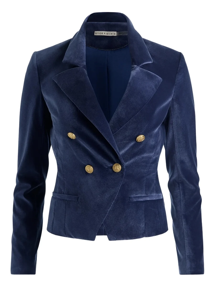 Alice + Olivia Women's Sable Double-Breasted Velvet Crop Blazer