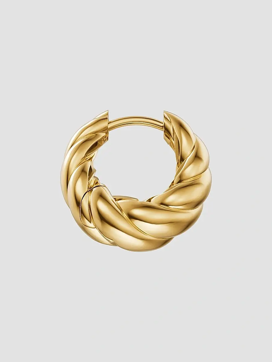 David Yurman Women's Sculpted Cable Tapered Hoop Earrings in 18K Yellow Gold, 15.7MM | Thumbnail 3