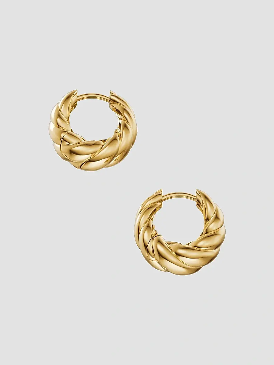 David Yurman Women's Sculpted Cable Tapered Hoop Earrings in 18K Yellow Gold, 15.7MM | Thumbnail 4
