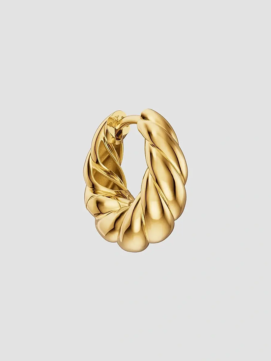 David Yurman Women's Sculpted Cable Tapered Hoop Earrings in 18K Yellow Gold, 15.7MM | Thumbnail 5