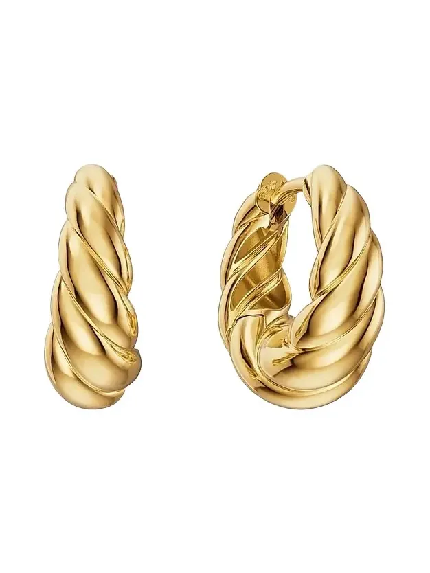 Women's Sculpted Cable Tapered Hoop Earrings in 18K Yellow Gold, 15.7MM Women's Sculpted Cable Tapered Hoop Earrings in 18K Yellow Gold, 15.7MM