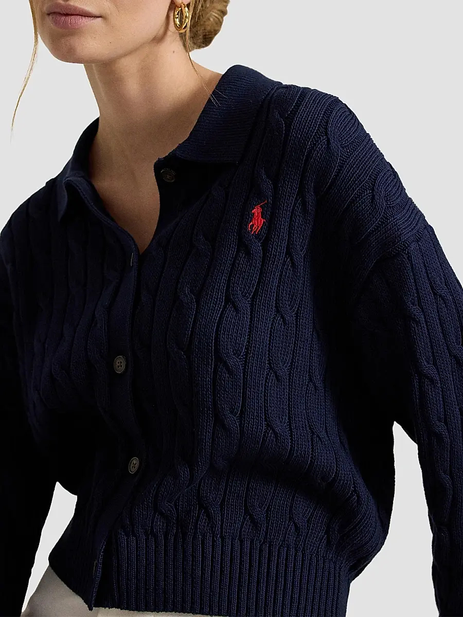 Polo Ralph Lauren Women's Cable Cotton Polo-Collar Cardigan | Thumbnail 5