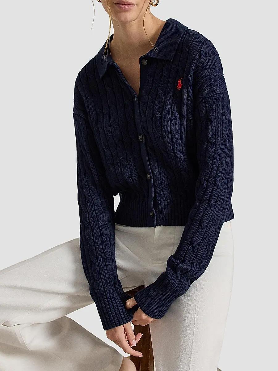 Polo Ralph Lauren Women's Cable Cotton Polo-Collar Cardigan | Thumbnail 6