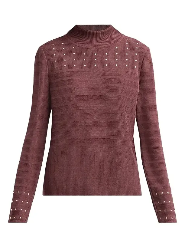 Misook Women's Studded Rib-Knit Top