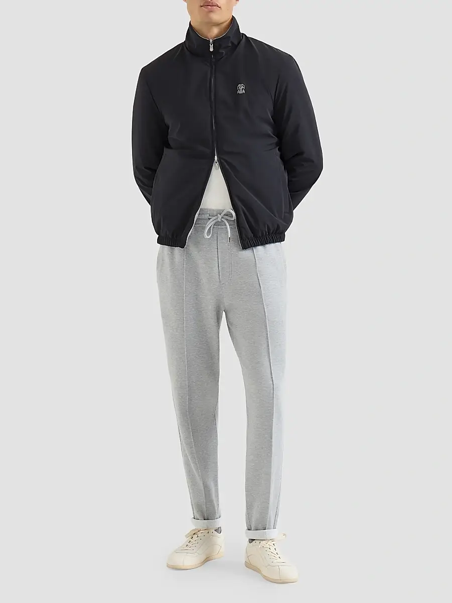 Brunello Cucinelli Men's Bonded Nylon Reversible Outerwear Jacket with Logo - Navy Blue | Thumbnail 2