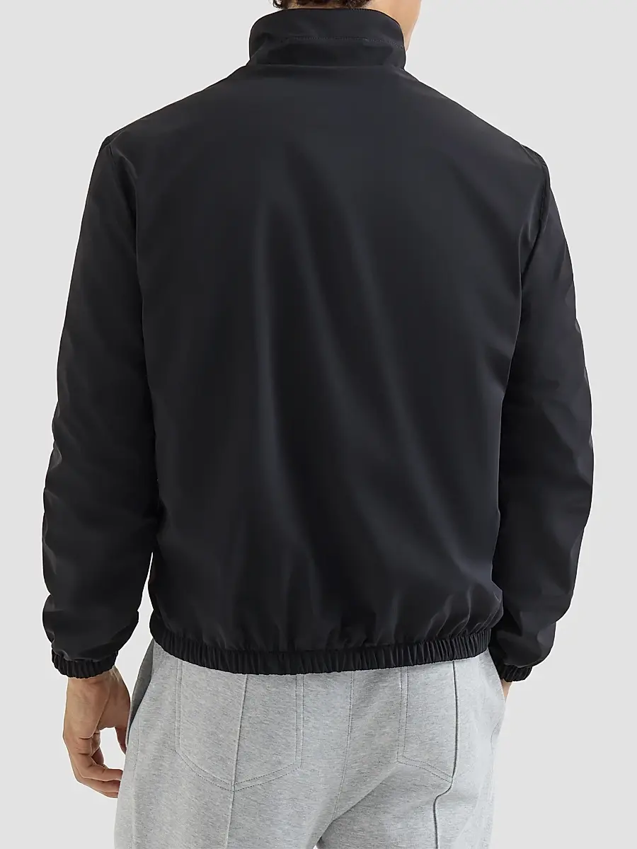 Brunello Cucinelli Men's Bonded Nylon Reversible Outerwear Jacket with Logo - Navy Blue | Thumbnail 4