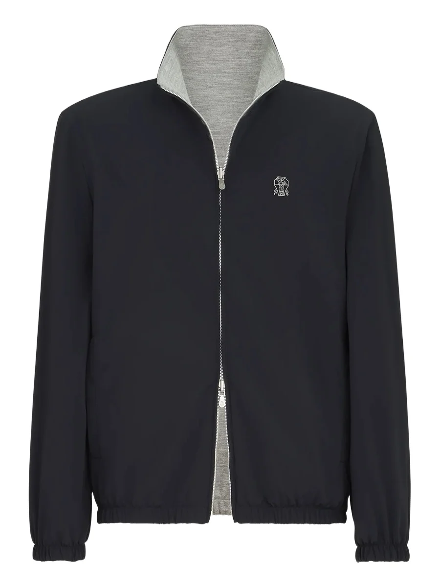Men's Bonded Nylon Reversible Outerwear Jacket with Logo - Navy Blue Men's Bonded Nylon Reversible Outerwear Jacket with Logo - Navy Blue