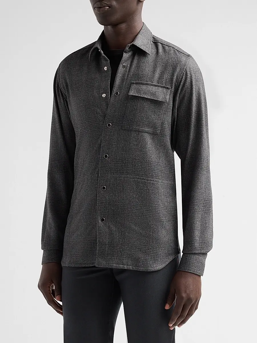 Kiton Men's Buba Plaid Wool-Cotton-Cashmere Shirt | Thumbnail 4 Kiton Men's Buba Plaid Wool-Cotton-Cashmere Shirt | Thumbnail 4