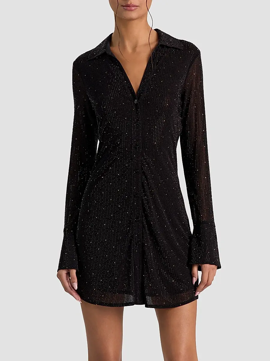 Alice + Olivia Women's Freya Embellished Mini Shirtdress | Thumbnail 2 Alice + Olivia Women's Freya Embellished Mini Shirtdress | Thumbnail 2