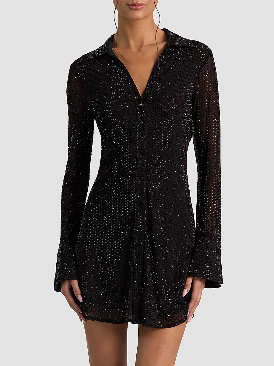 Alice + Olivia Women's Freya Embellished Mini Shirtdress | Thumbnail 4 Alice + Olivia Women's Freya Embellished Mini Shirtdress | Thumbnail 4