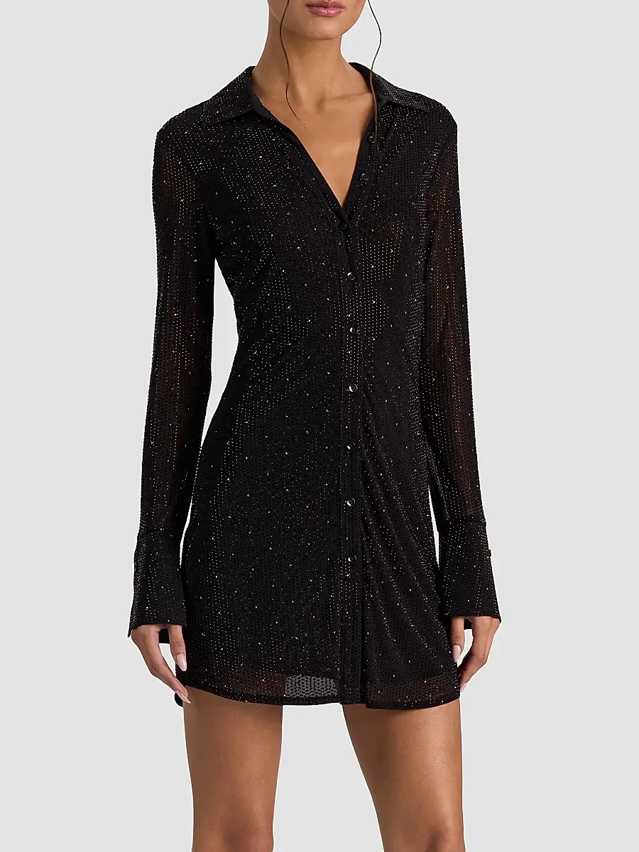 Alice + Olivia Women's Freya Embellished Mini Shirtdress | Thumbnail 6 Alice + Olivia Women's Freya Embellished Mini Shirtdress | Thumbnail 6