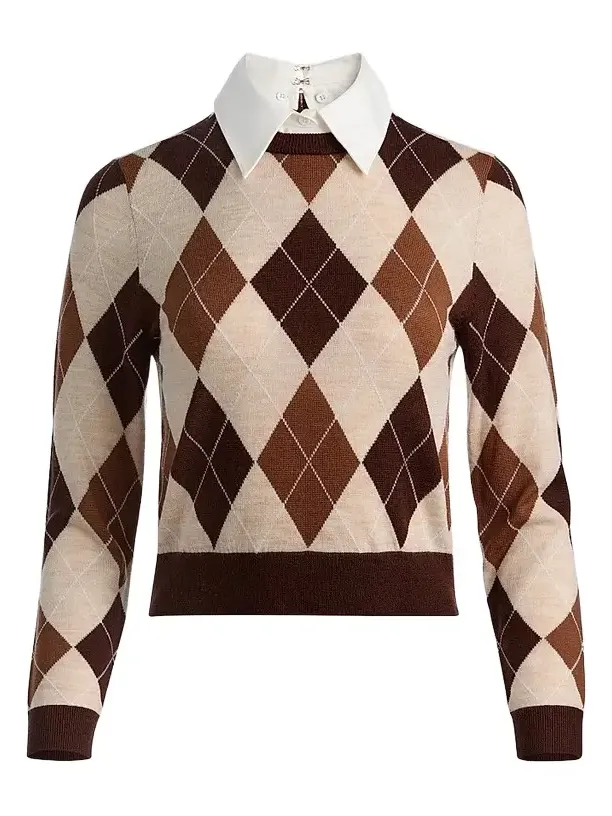 Alice + Olivia Women's Carolann Argyle Wool Pullover Sweater