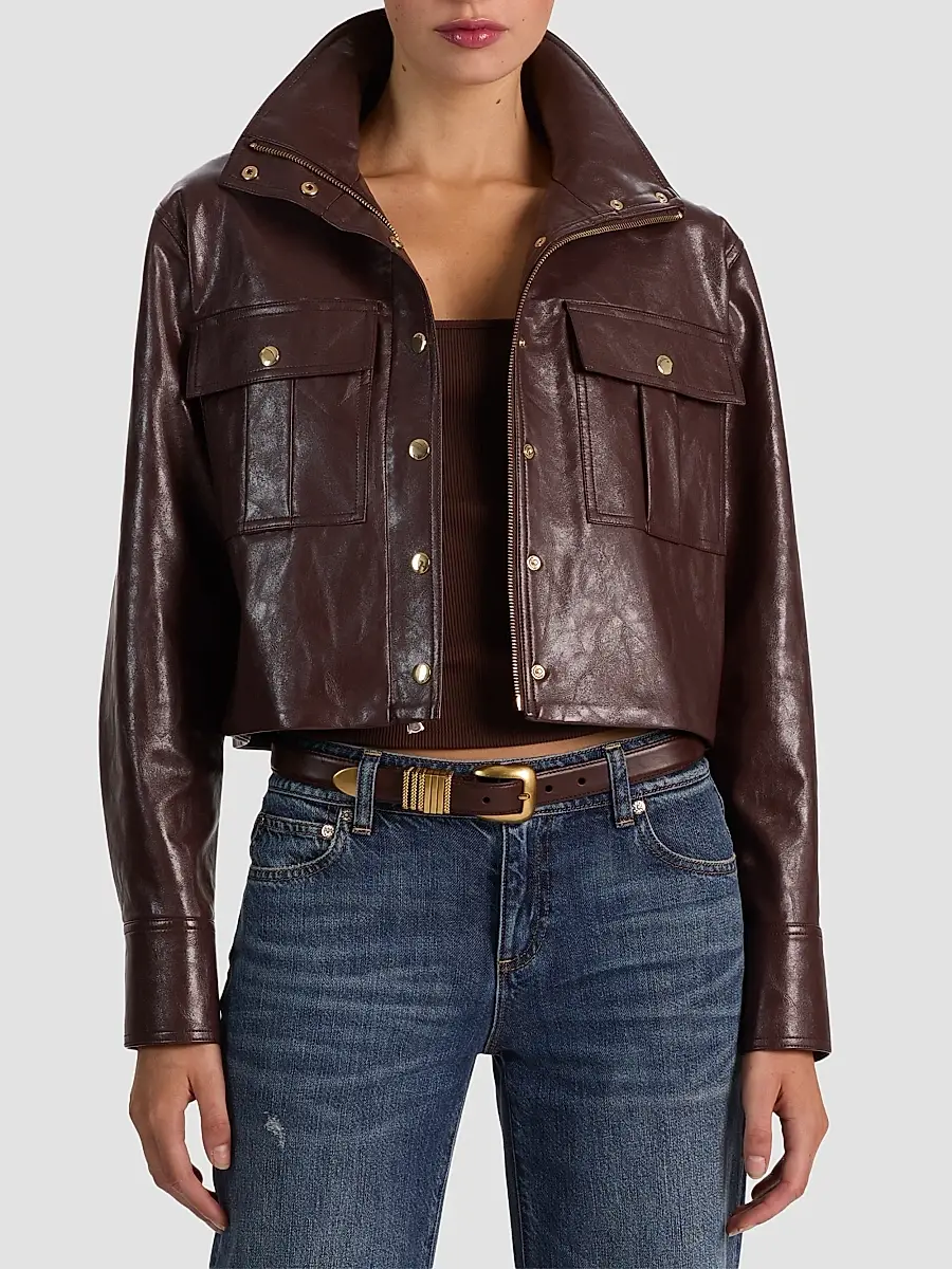 Alice + Olivia Women's James Faux-Leather Cropped Parka | Thumbnail 3