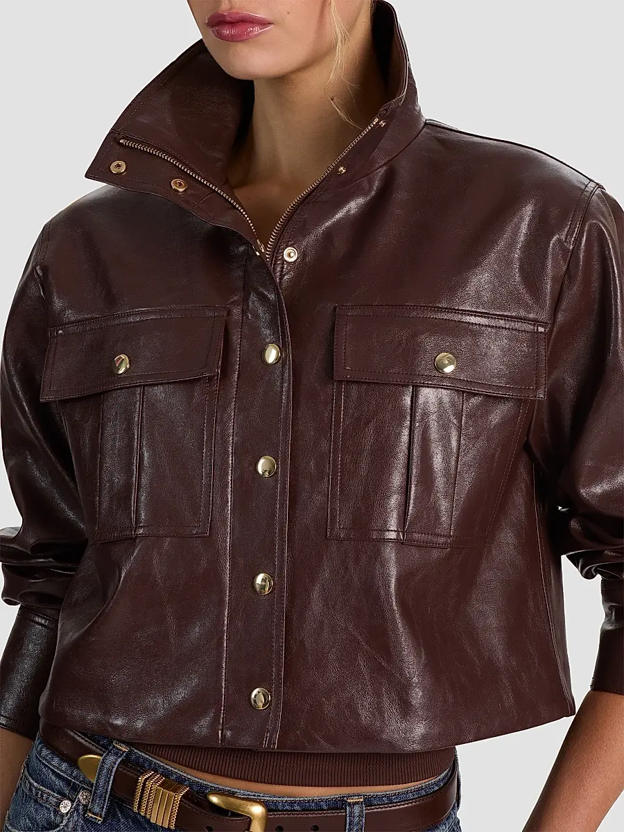 Alice + Olivia Women's James Faux-Leather Cropped Parka | Thumbnail 4