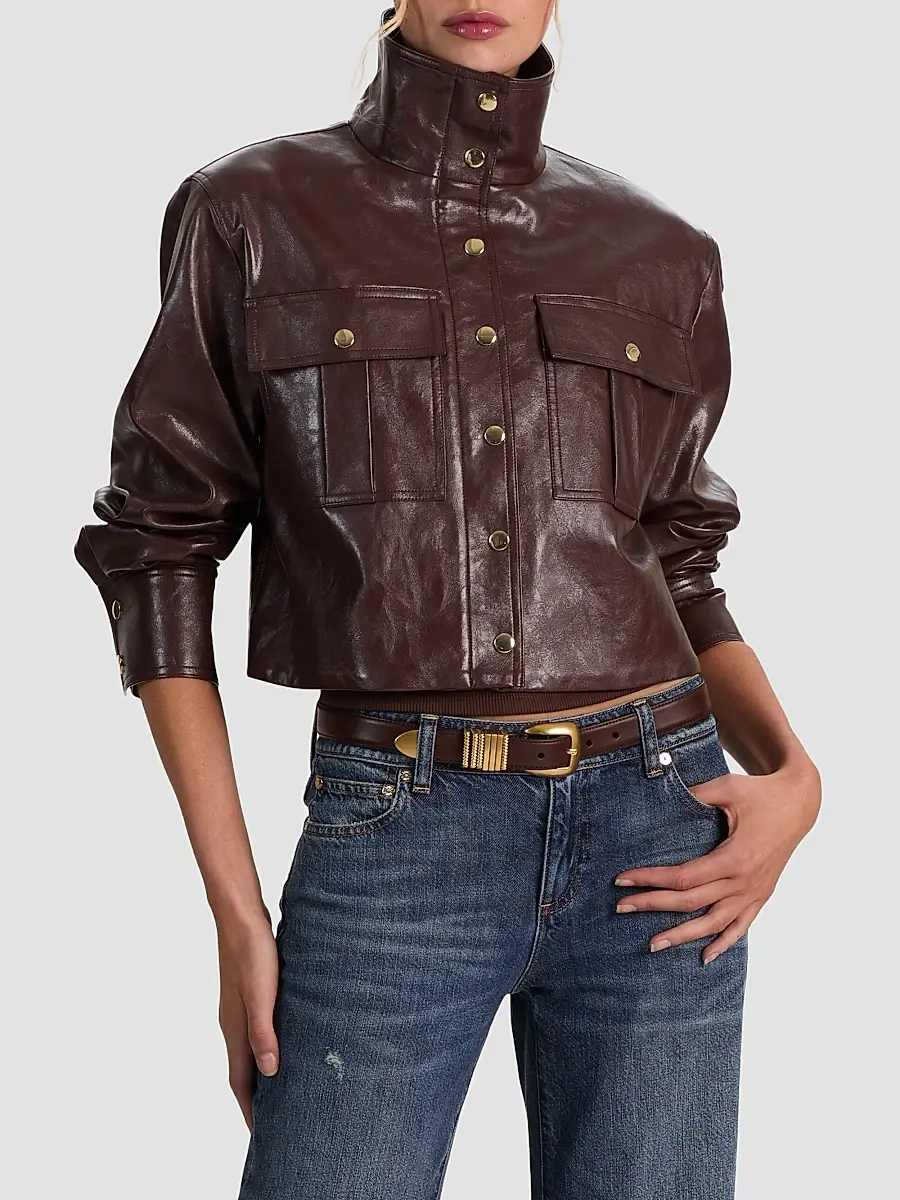Alice + Olivia Women's James Faux-Leather Cropped Parka | Thumbnail 5