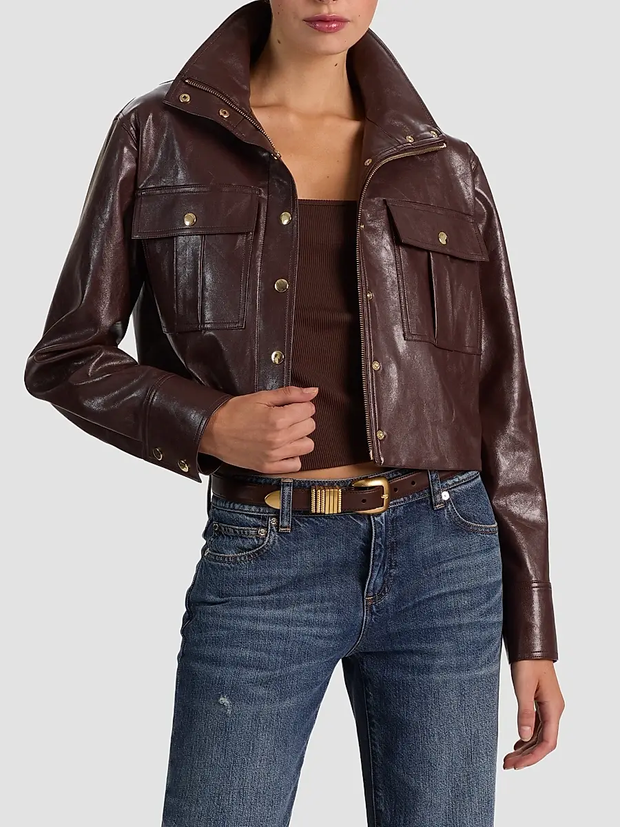 Alice + Olivia Women's James Faux-Leather Cropped Parka | Thumbnail 6