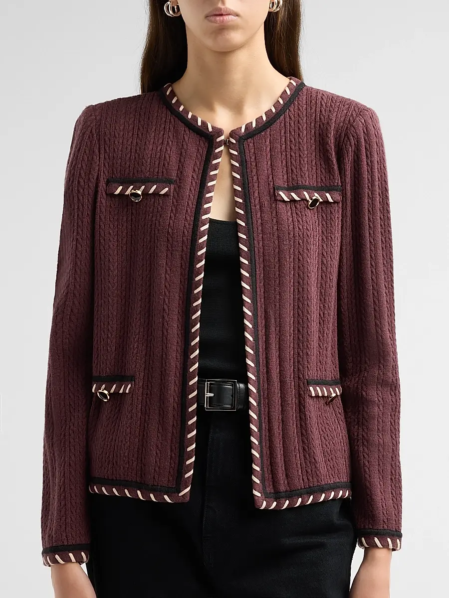 Misook Women's Heritage Whipstich Cable-Knit Jacket | Thumbnail 5 Misook Women's Heritage Whipstich Cable-Knit Jacket | Thumbnail 5