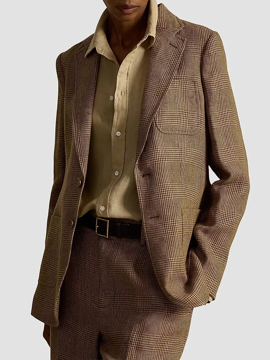 Polo Ralph Lauren Women's Single-Breasted Glen Plaid Linen Blazer | Thumbnail 4 Polo Ralph Lauren Women's Single-Breasted Glen Plaid Linen Blazer | Thumbnail 4