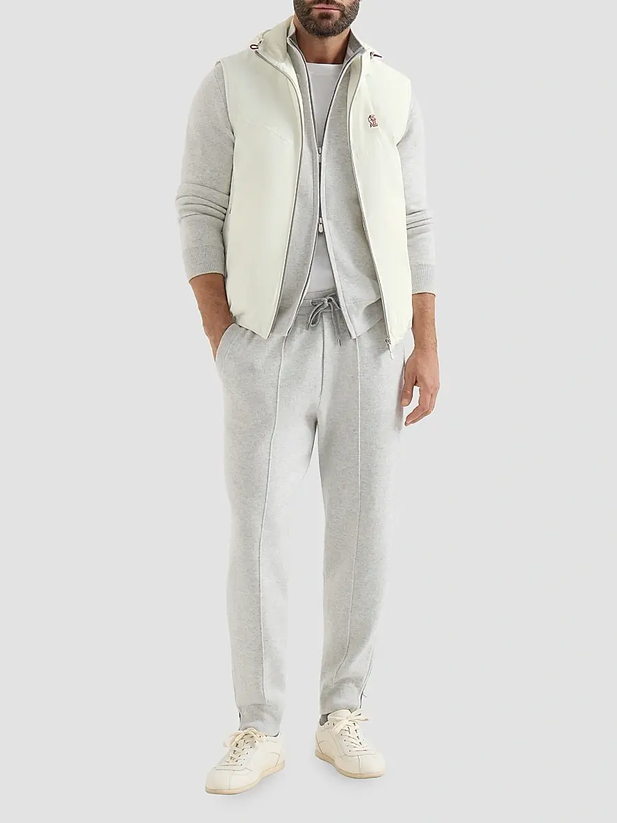 Brunello Cucinelli Men's Bonded Nylon Hooded Vest with Thermore Padding | Thumbnail 2 Brunello Cucinelli Men's Bonded Nylon Hooded Vest with Thermore Padding | Thumbnail 2