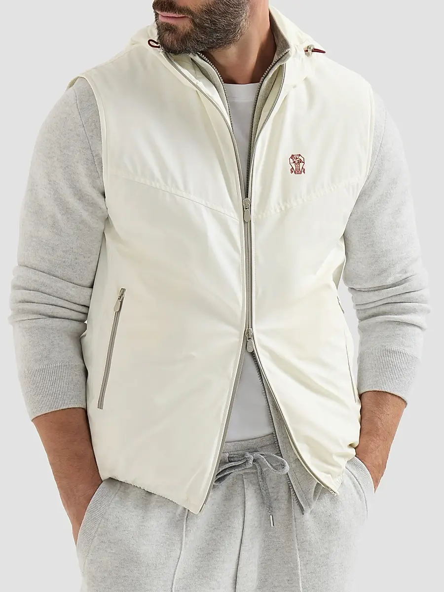 Brunello Cucinelli Men's Bonded Nylon Hooded Vest with Thermore Padding | Thumbnail 3 Brunello Cucinelli Men's Bonded Nylon Hooded Vest with Thermore Padding | Thumbnail 3
