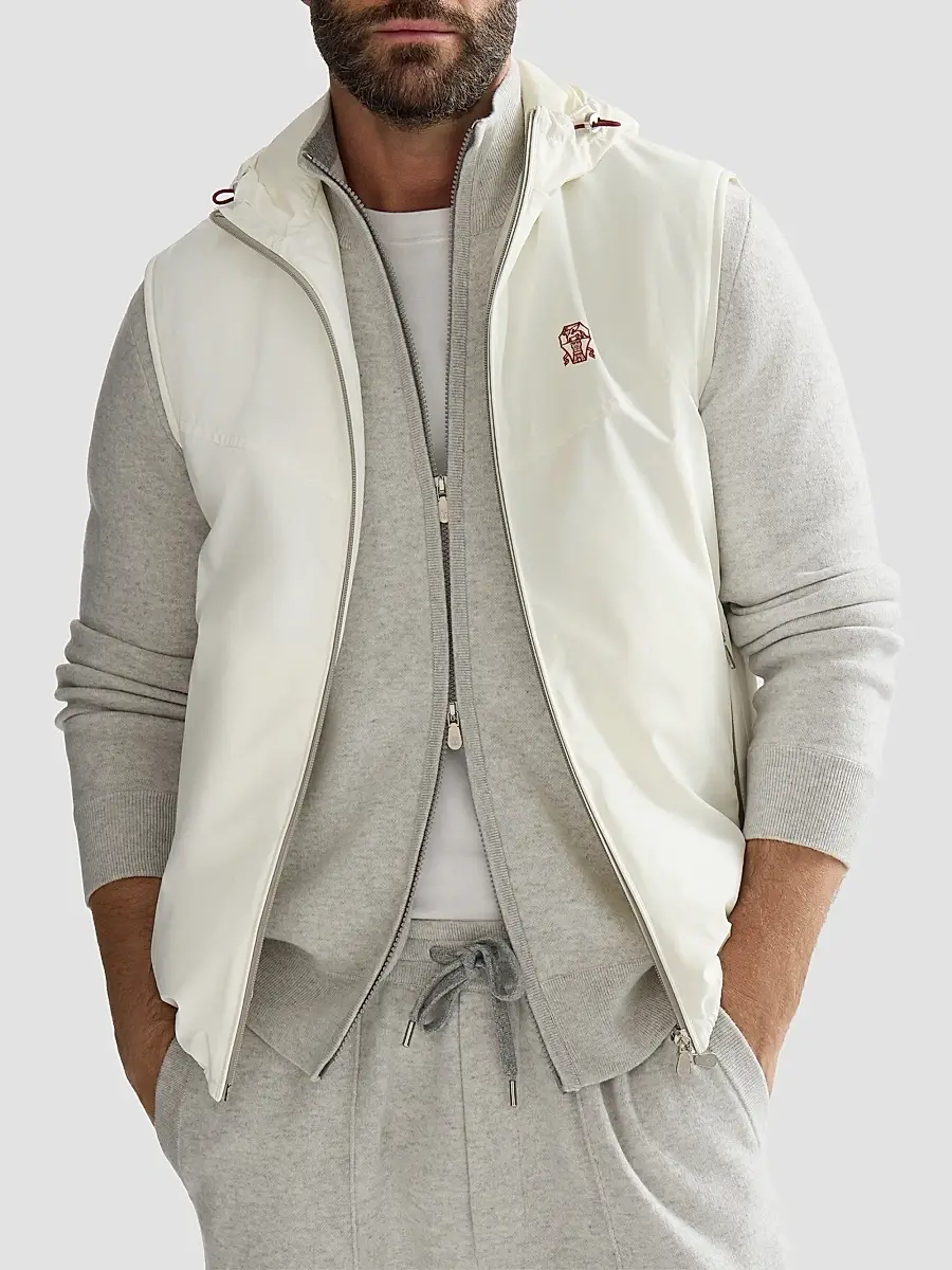 Brunello Cucinelli Men's Bonded Nylon Hooded Vest with Thermore Padding | Thumbnail 5 Brunello Cucinelli Men's Bonded Nylon Hooded Vest with Thermore Padding | Thumbnail 5