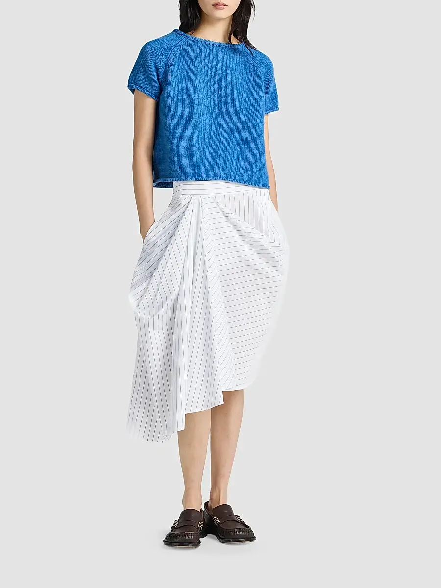 JW Anderson Women's Asymmetric Pinstriped Draped Cotton Midi Skirt | Thumbnail 2