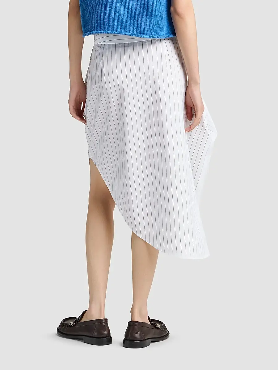 JW Anderson Women's Asymmetric Pinstriped Draped Cotton Midi Skirt | Thumbnail 3