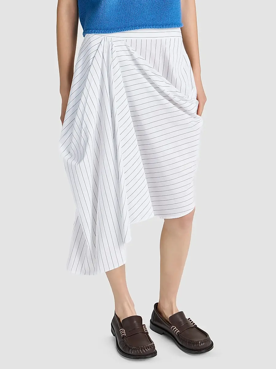 JW Anderson Women's Asymmetric Pinstriped Draped Cotton Midi Skirt | Thumbnail 4