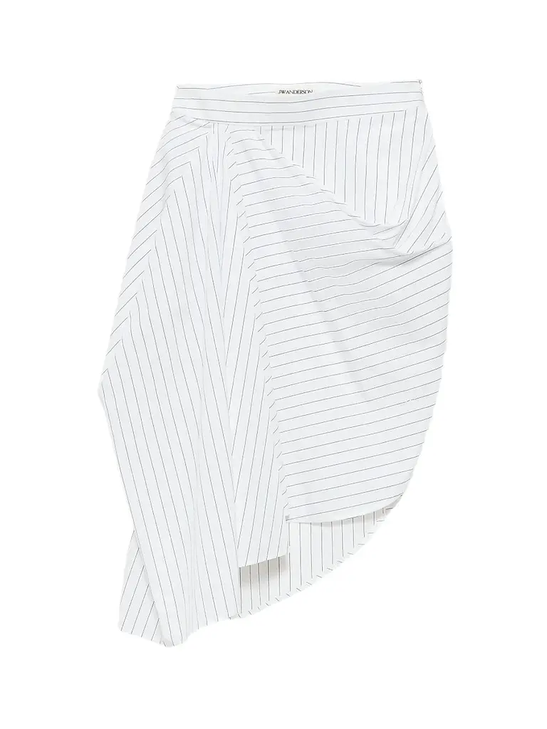 Women's Asymmetric Pinstriped Draped Cotton Midi Skirt Women's Asymmetric Pinstriped Draped Cotton Midi Skirt