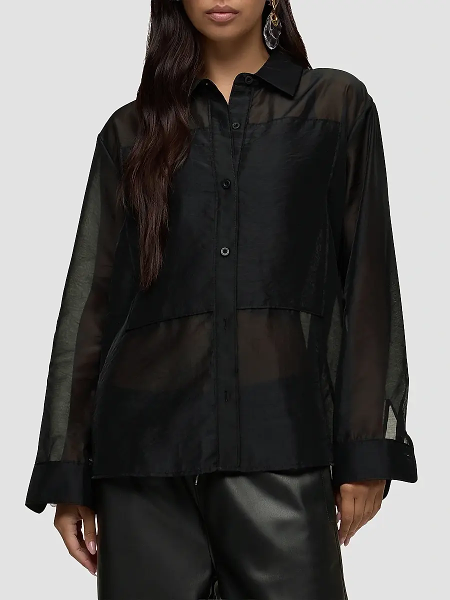 Hudson Jeans Women's Sheer Oversized Button-Front Shirt | Thumbnail 4 Hudson Jeans Women's Sheer Oversized Button-Front Shirt | Thumbnail 4