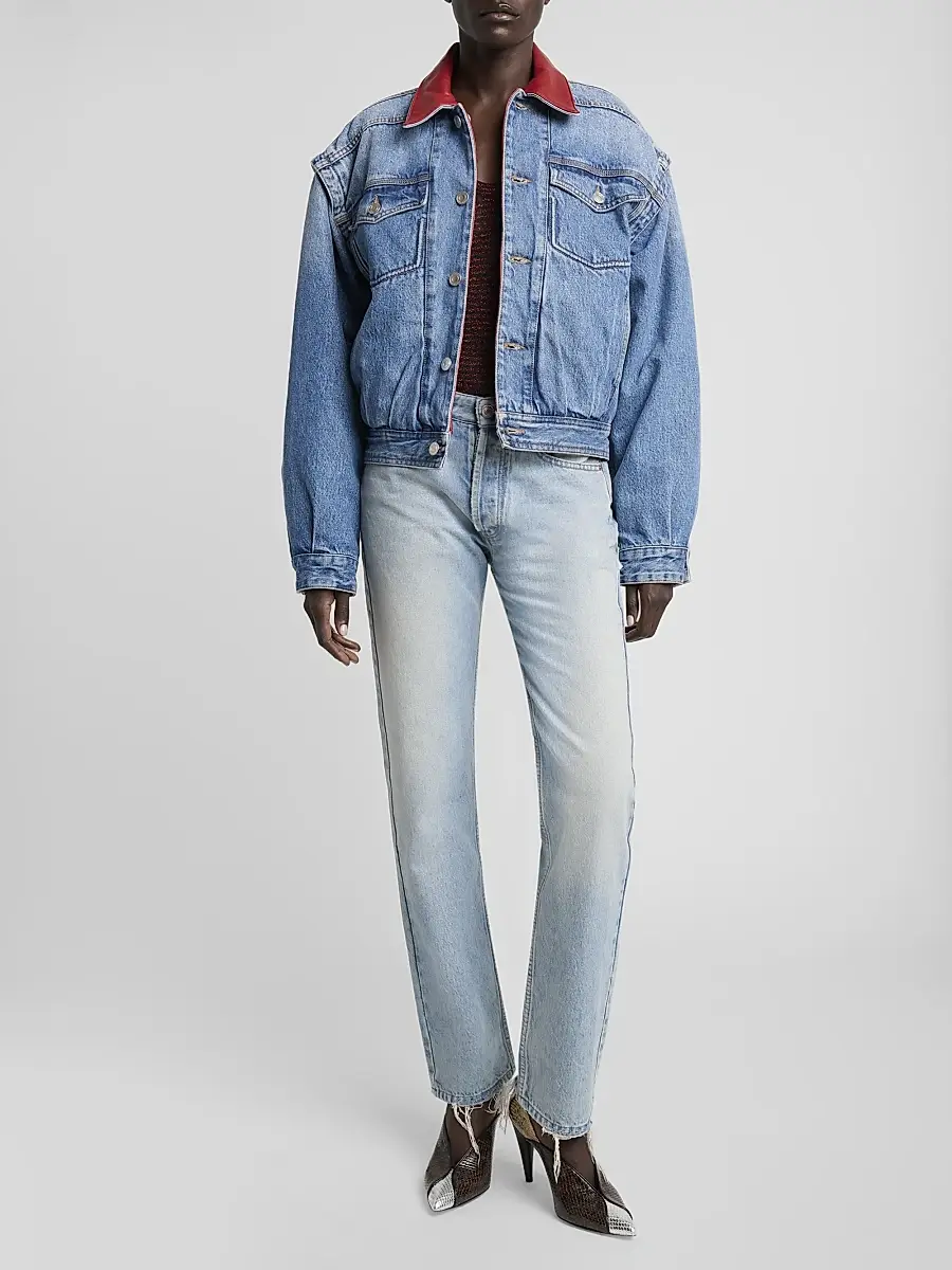 Isabel Marant Women's Devyn Leather-Trim Denim Jacket | Thumbnail 2 Isabel Marant Women's Devyn Leather-Trim Denim Jacket | Thumbnail 2