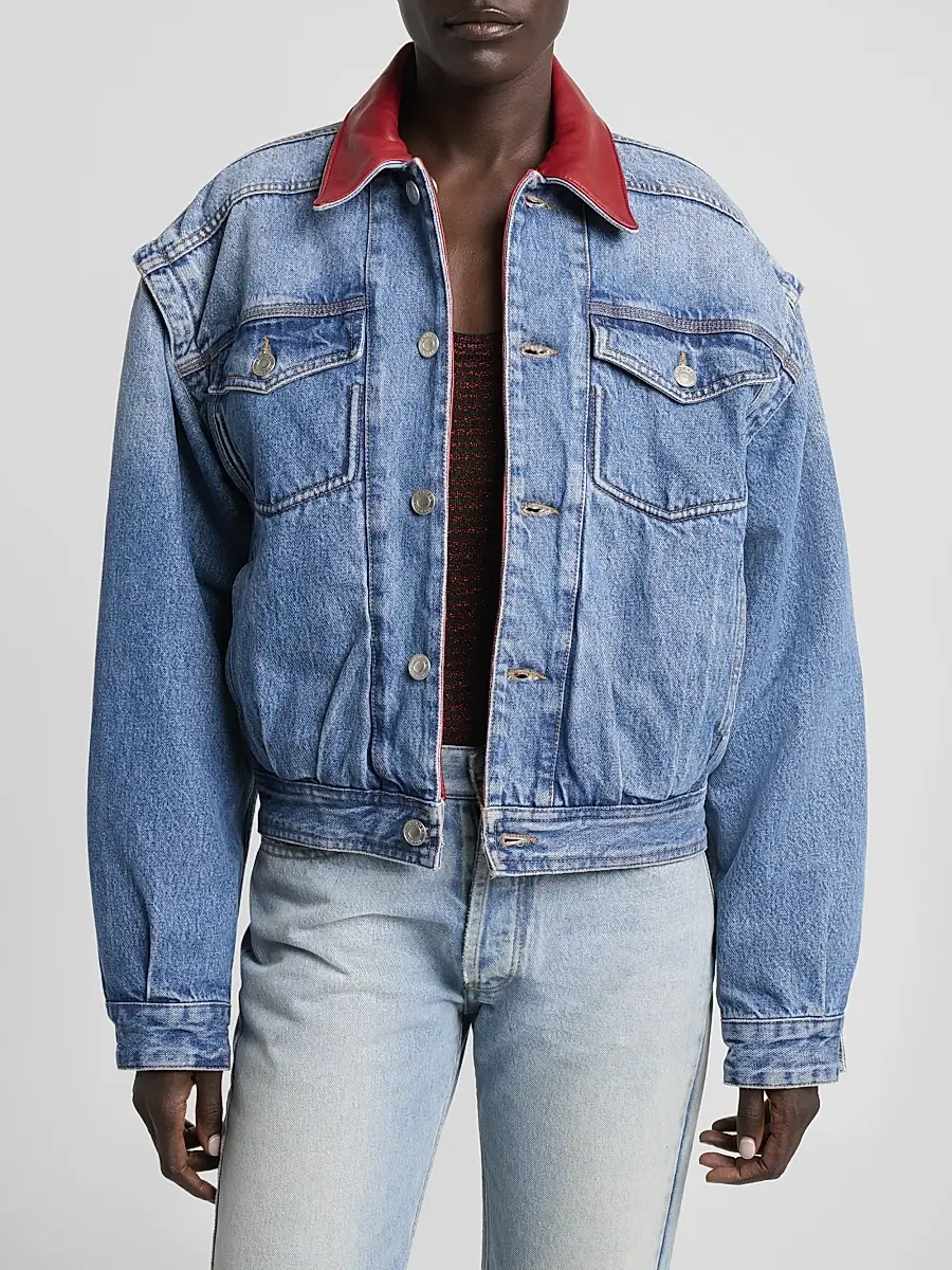 Isabel Marant Women's Devyn Leather-Trim Denim Jacket | Thumbnail 4 Isabel Marant Women's Devyn Leather-Trim Denim Jacket | Thumbnail 4