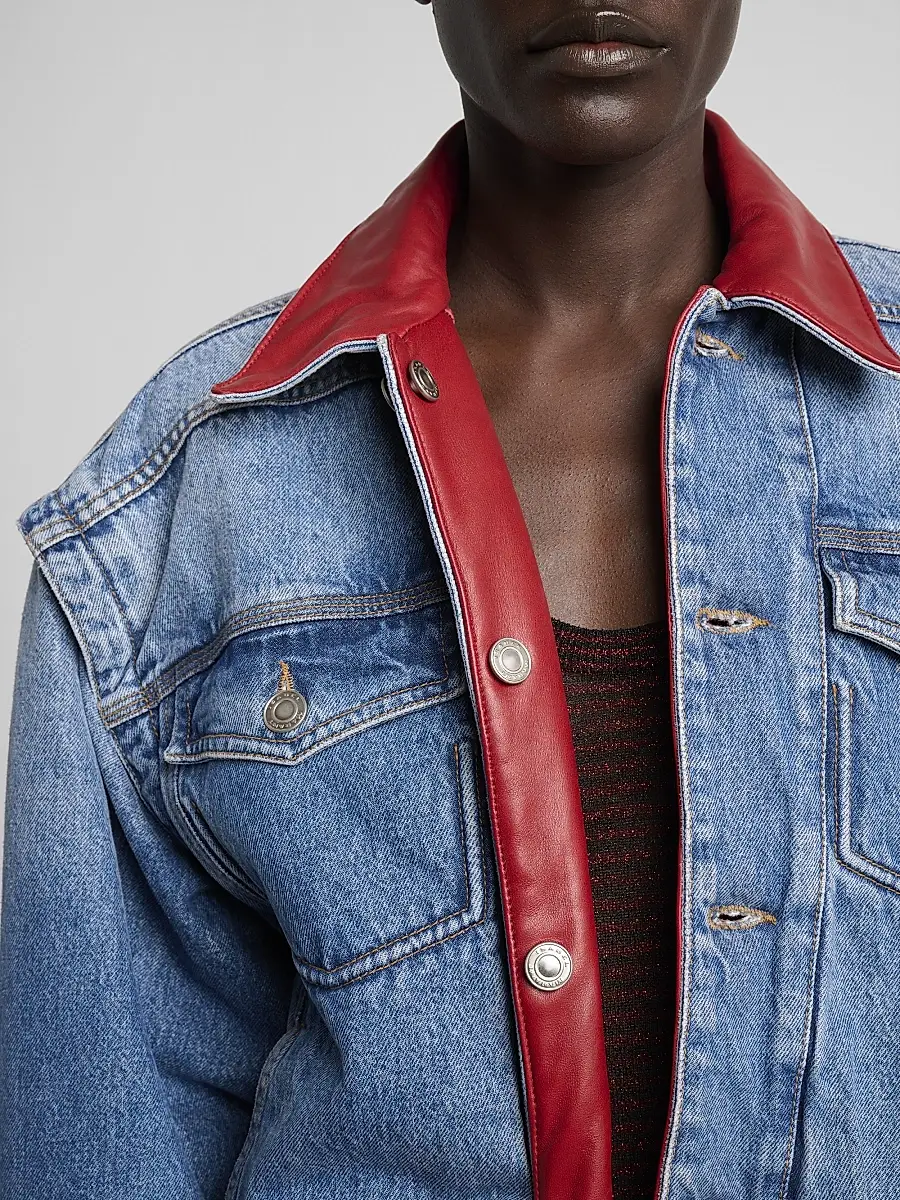 Isabel Marant Women's Devyn Leather-Trim Denim Jacket | Thumbnail 5 Isabel Marant Women's Devyn Leather-Trim Denim Jacket | Thumbnail 5