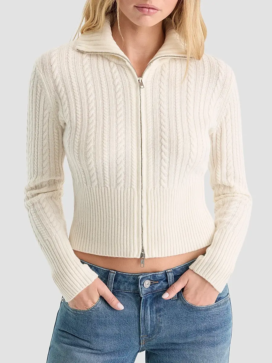 GOOD AMERICAN Women's The Cable Cashmere-Wool Zip-Front Sweater | Thumbnail 4 GOOD AMERICAN Women's The Cable Cashmere-Wool Zip-Front Sweater | Thumbnail 4