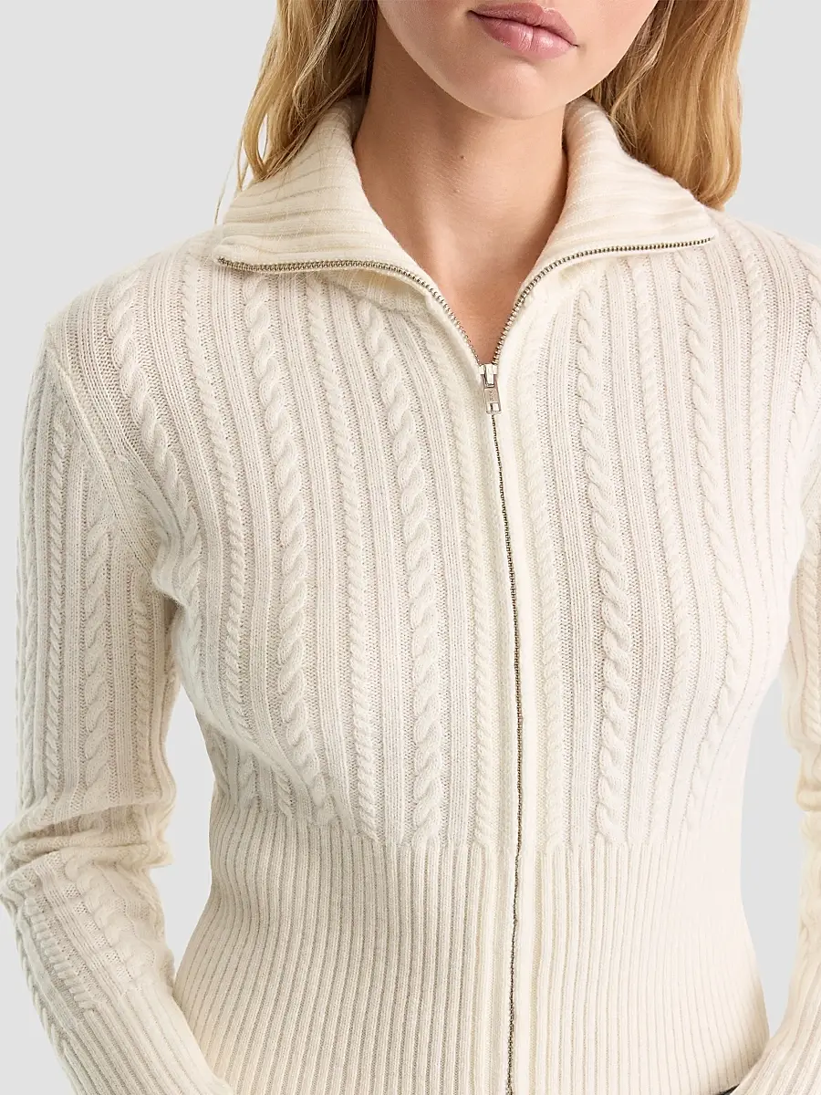 GOOD AMERICAN Women's The Cable Cashmere-Wool Zip-Front Sweater | Thumbnail 5 GOOD AMERICAN Women's The Cable Cashmere-Wool Zip-Front Sweater | Thumbnail 5