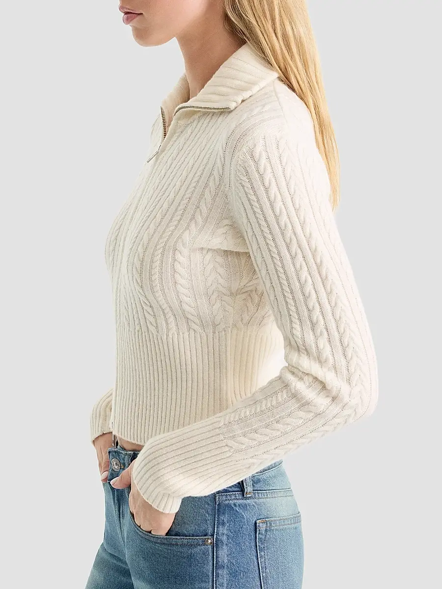 GOOD AMERICAN Women's The Cable Cashmere-Wool Zip-Front Sweater | Thumbnail 6 GOOD AMERICAN Women's The Cable Cashmere-Wool Zip-Front Sweater | Thumbnail 6