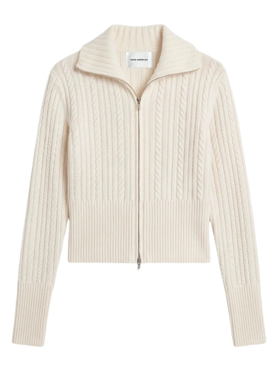 Women's The Cable Cashmere-Wool Zip-Front Sweater