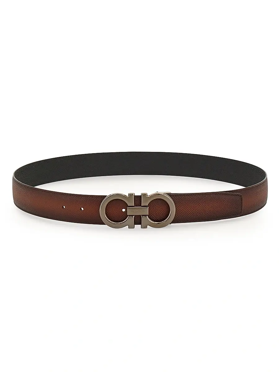 Ferragamo Men's Double Gancini Reversible Leather Belt | Thumbnail 3 Ferragamo Men's Double Gancini Reversible Leather Belt | Thumbnail 3
