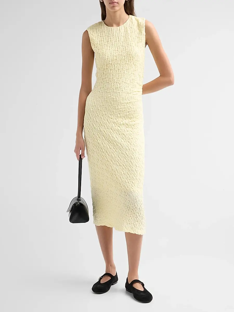 Vince Women's Textured Jersey Ruched Midi Dress | Thumbnail 2 Vince Women's Textured Jersey Ruched Midi Dress | Thumbnail 2