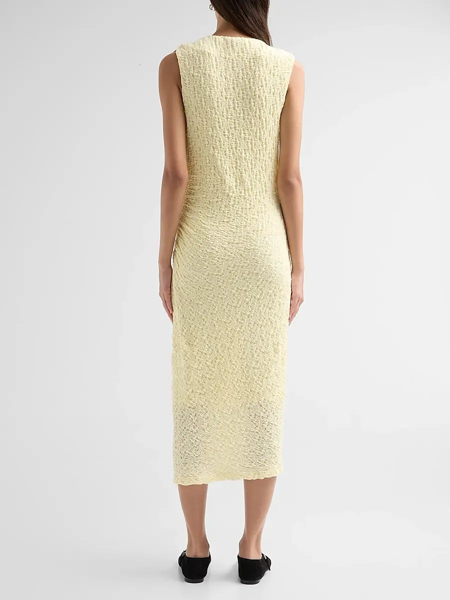 Vince Women's Textured Jersey Ruched Midi Dress | Thumbnail 3 Vince Women's Textured Jersey Ruched Midi Dress | Thumbnail 3