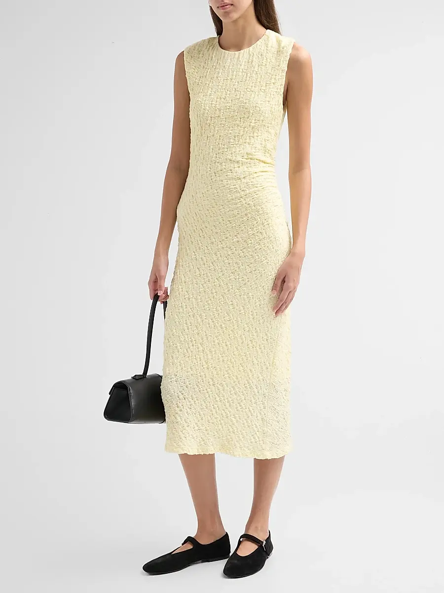 Vince Women's Textured Jersey Ruched Midi Dress | Thumbnail 4 Vince Women's Textured Jersey Ruched Midi Dress | Thumbnail 4