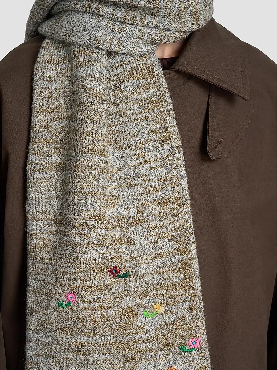 Dries Van Noten Men's Maila Floral-Embroidered Wool-Blend Scarf | Thumbnail 2 Dries Van Noten Men's Maila Floral-Embroidered Wool-Blend Scarf | Thumbnail 2